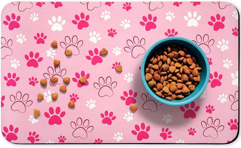 Zoeeya Dog Food Mat, Absorbent Water Bowl Mats Cat Pet Feeding Placemats Pink 16 * 24 inch - Image 1